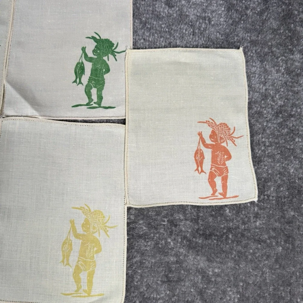 Vintage Myra Meisner Honolulu Cocktail Coasters‎ Linen Napkins